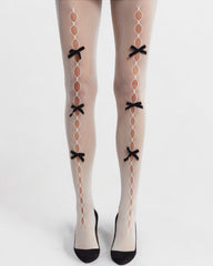Pearl Bow Peek a Bow Tights - White