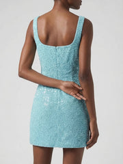 Paradise Safari Beaded Mini Dress – Blue