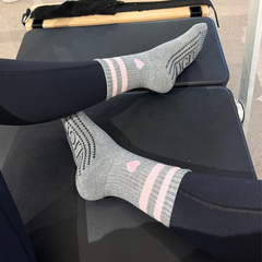LIGN Pink Heart Two Grey Stripe Tube Socks