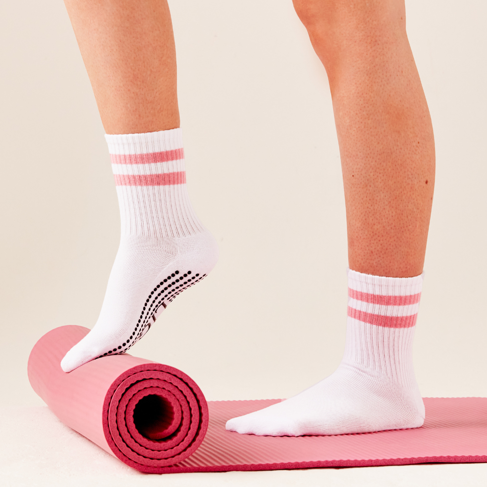 LIGN Classic Two Stripe Tube Grip Sock - Rose