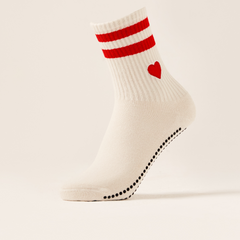 LIGN Red Heart Two Cream Stripe Tube Socks