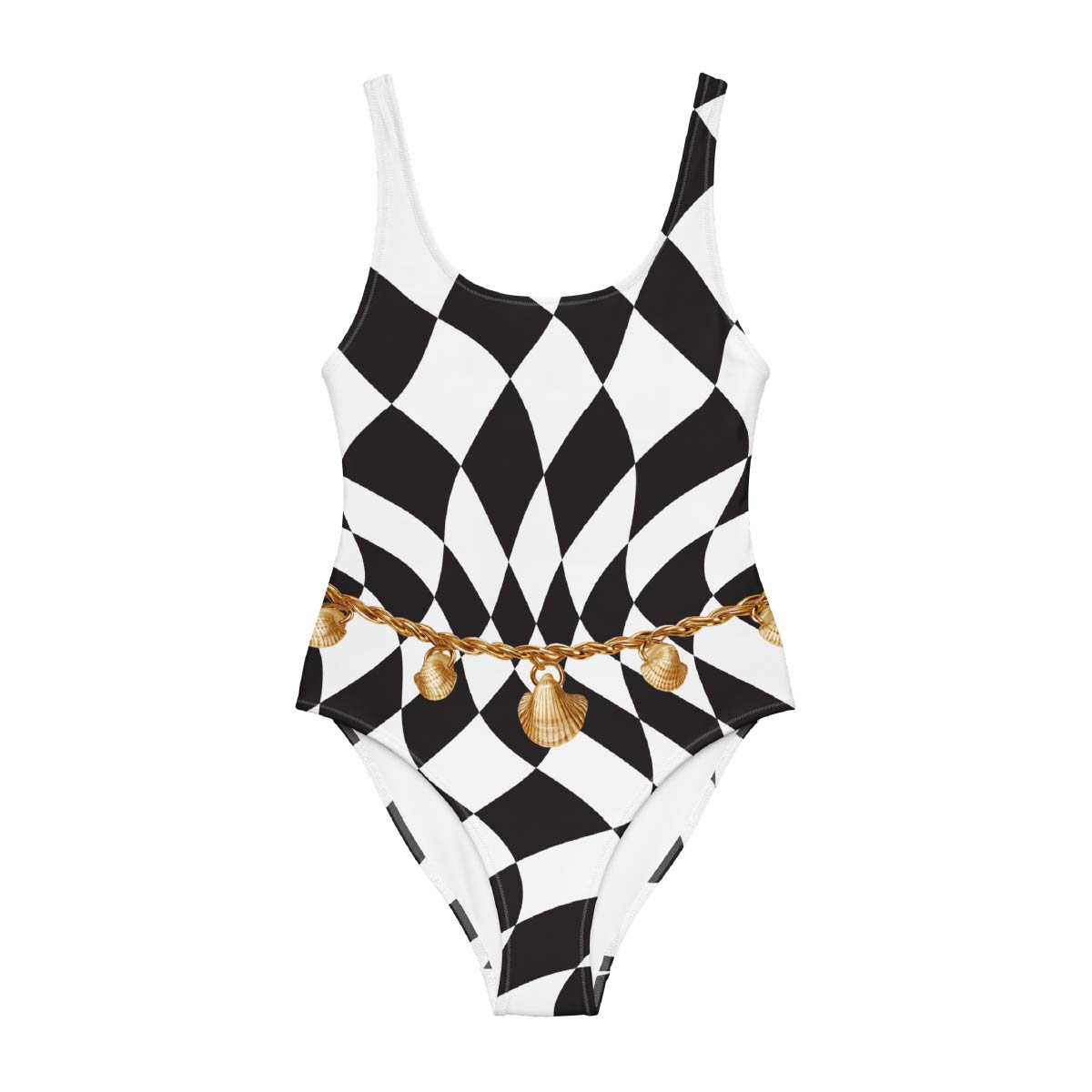 Retro One Piece Swimsuit - Belly Chain Harlequin