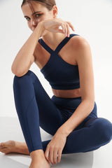 AirRise Convertible v Neck Sports Bra - Oxford Blue