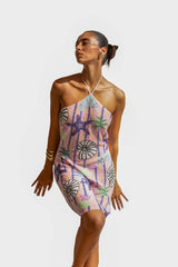 Shell Halterneck Pink Mini Dress