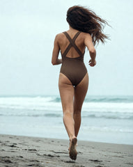 Nerida One Piece Swimsuit Scoop Neck ― Coffee