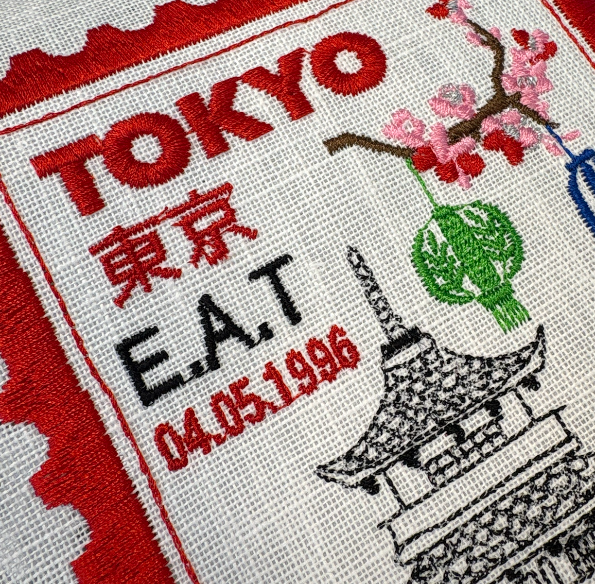 Tokyo Inspired Embroidered Postage Stamp