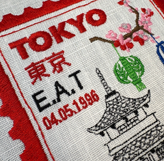 Tokyo Inspired Embroidered Postage Stamp