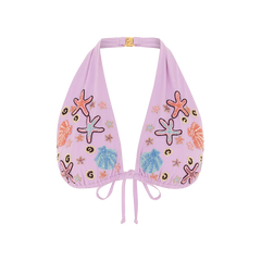 Fia Tropical Hand Embroidered Bikini Top - Lilac