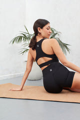 High Neck Sports Bra - Marl Black