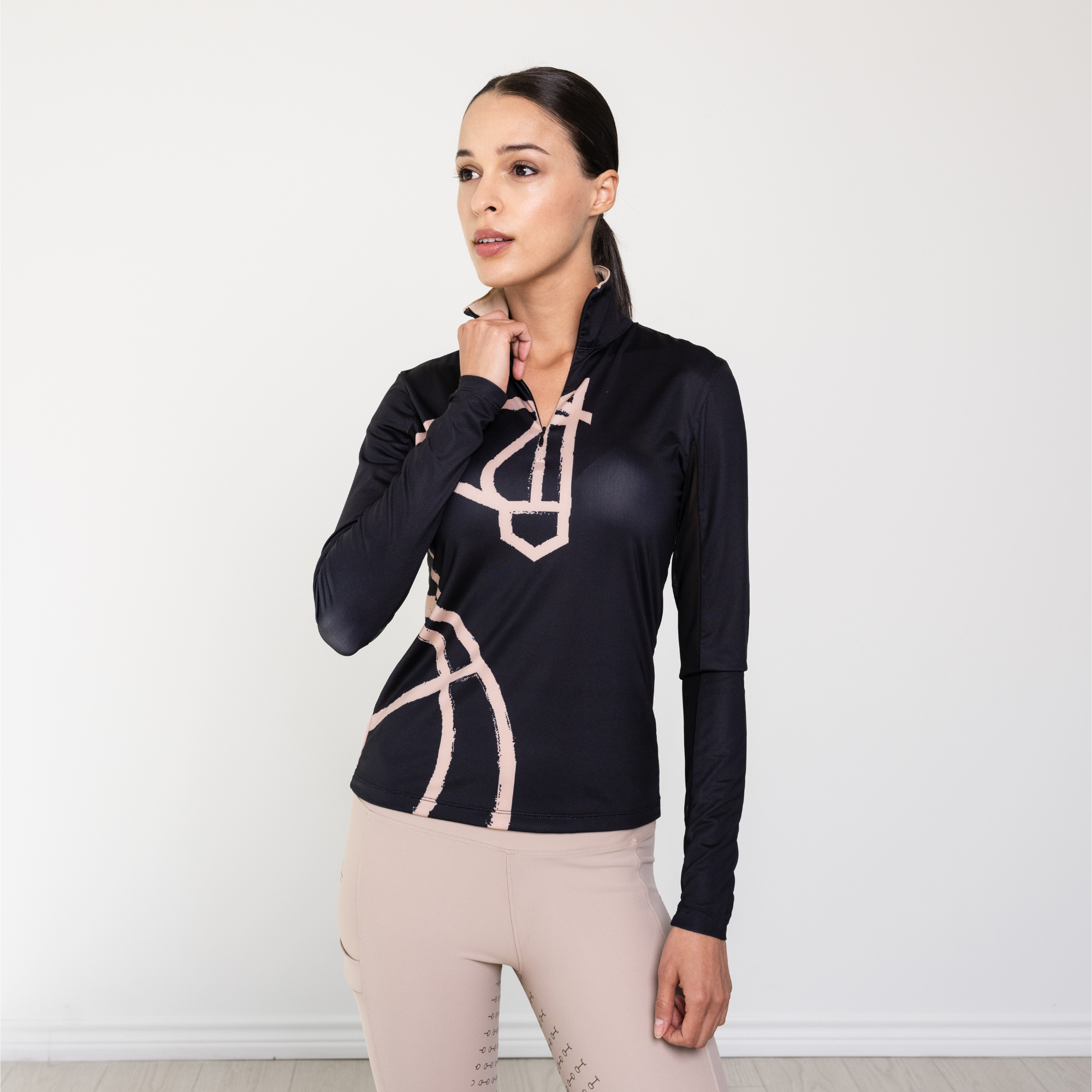 Haute Voyage Collection Long Sleeve Sun Shirt "Painted Horse" Black
