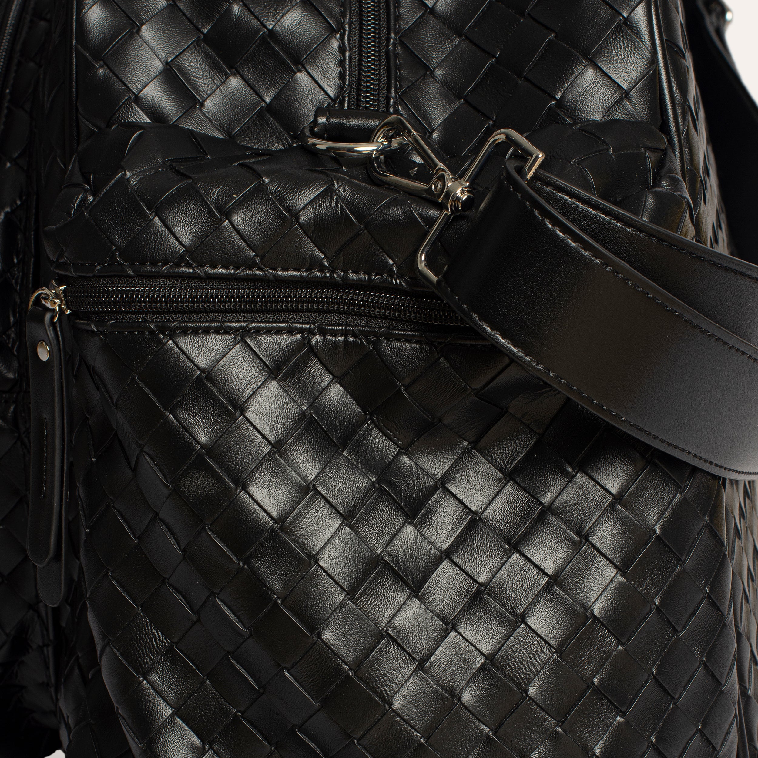 Large Duffel Racket Bag Woven Leather Black