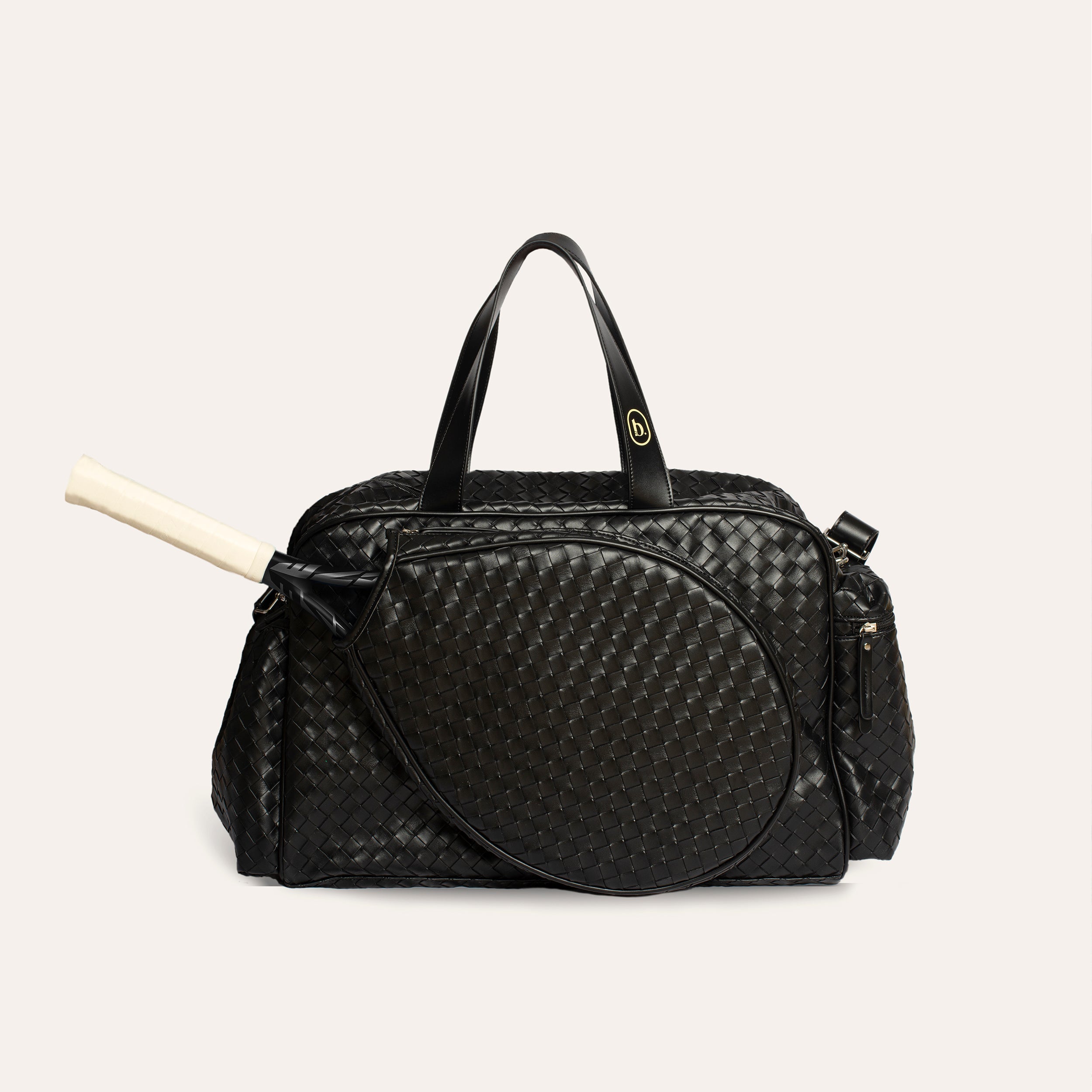 Large Duffel Racket Bag Woven Leather Black