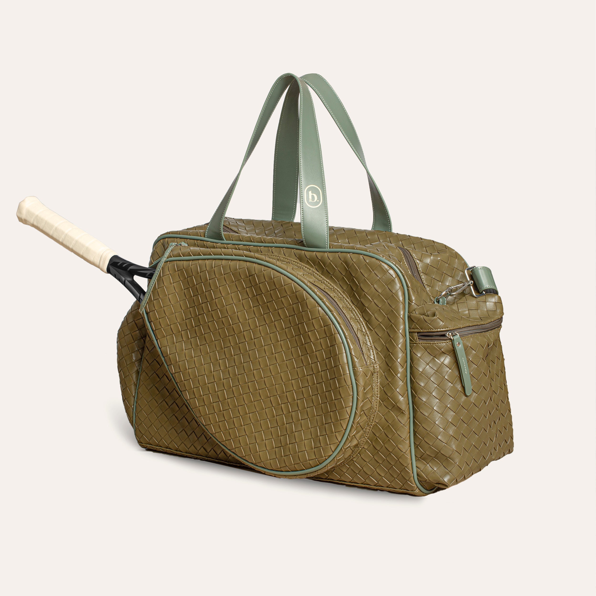 Large Duffel Racket Bag Woven Leather Green