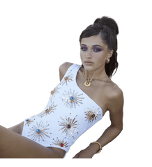 Callie One Shoulder Hand Embroidered Swimsuit - White
