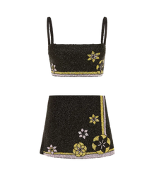 Mei Hand Embroidered Summer Co-Ord Skirt Black