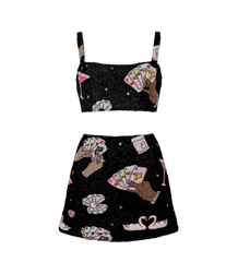 Vegas Beaded Mini Black Party Beach Co-Ord - Top Only