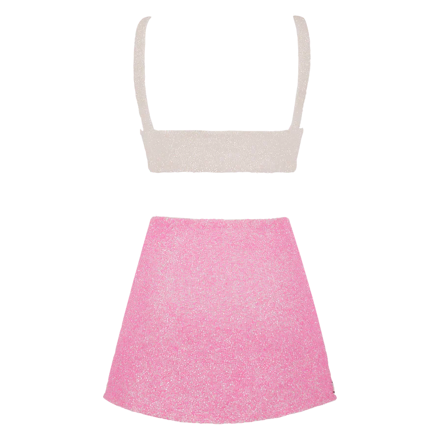Vegas Beaded Pink Party Beach Co-Ord Mini Skirt