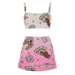 Vegas Beaded Pink Party Beach Co-Ord Mini Skirt