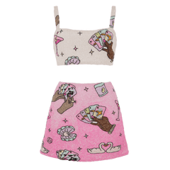 Vegas Beaded Mini Pink Party Beach Co-Ord Top Only