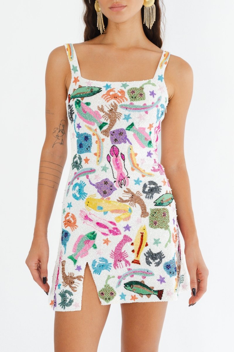 Arizona Beaded Mini Dress White in Stock