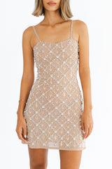 Arabella Hand Beaded Crystal Dress Nude