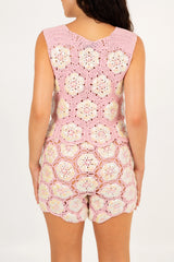 Honeycomb Hand Crochet With Sequins Top
