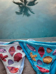 Shell Beaded Bikini Bottom - Blue
