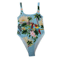 Pandora Luxe Hand Beaded Swimsuit - Baby Blue