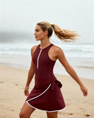 Wrap Skirt ― Deep Red / White