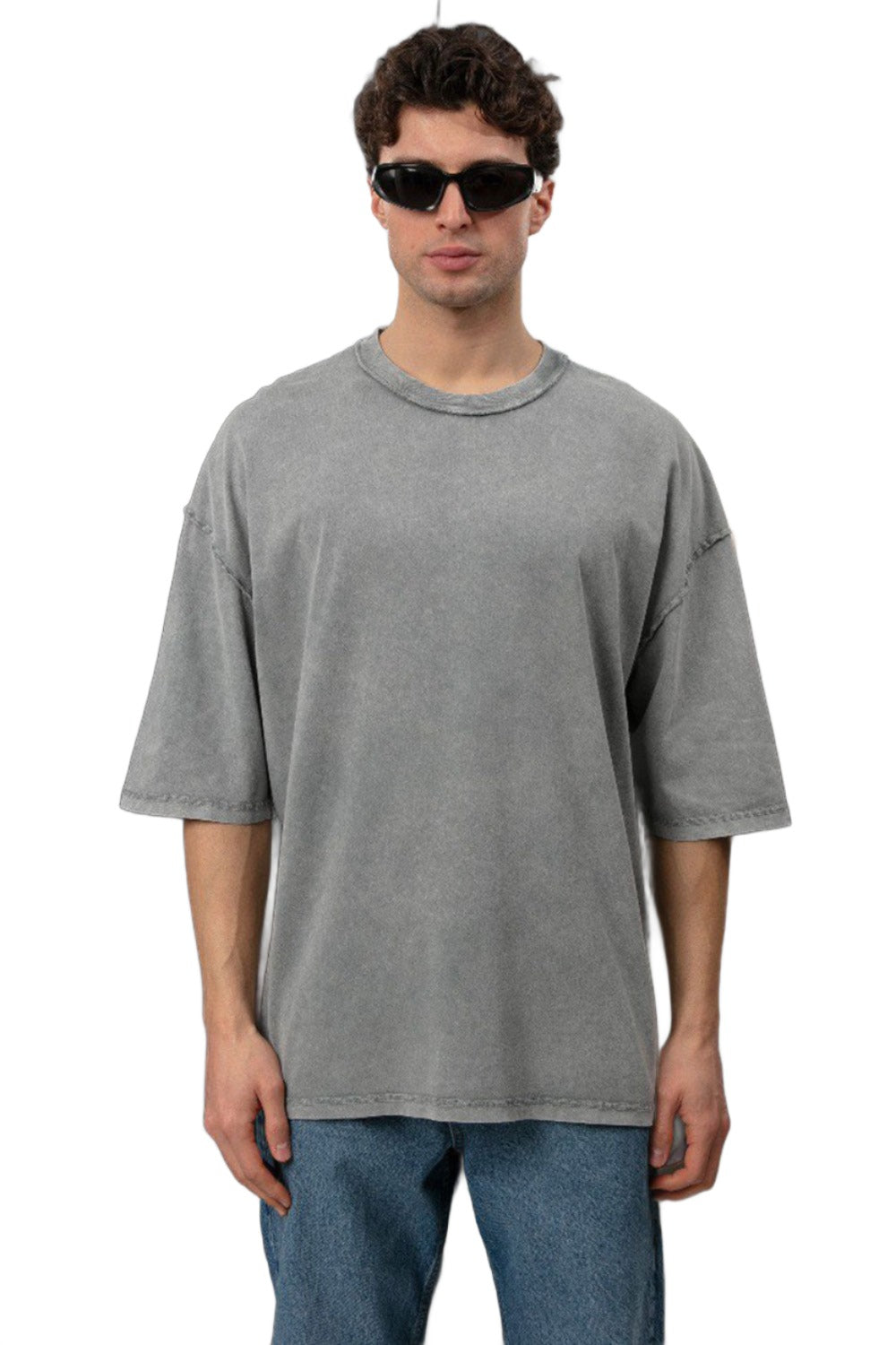 Cotton Washed Vintage Tee Loose T-Shirt - Grey