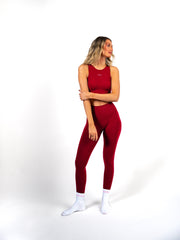 High Waisted Full Length Leggings - Red