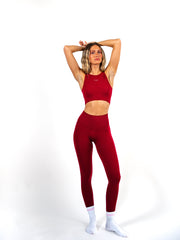 High Waisted Full Length Leggings - Red
