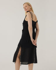 Aguonos: Black Linen & Cotton Crochet Dress Set