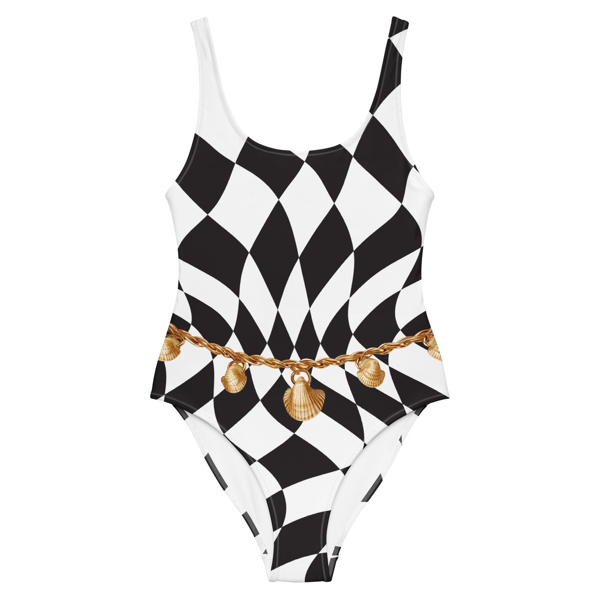 Retro One Piece Swimsuit - Belly Chain Harlequin