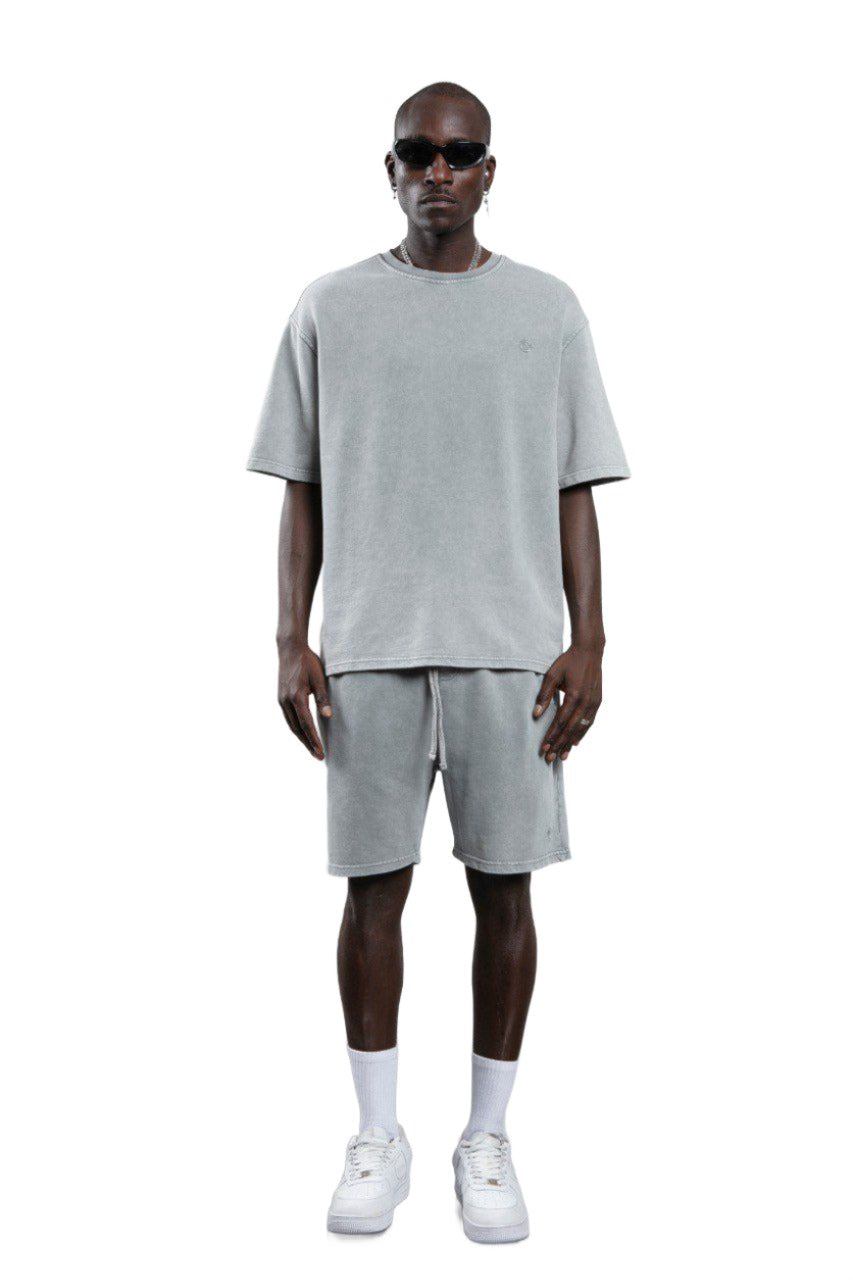Cotton Casual T-Shirt & Short Set - Grey
