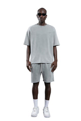 Cotton Casual T-Shirt & Short Set - Grey