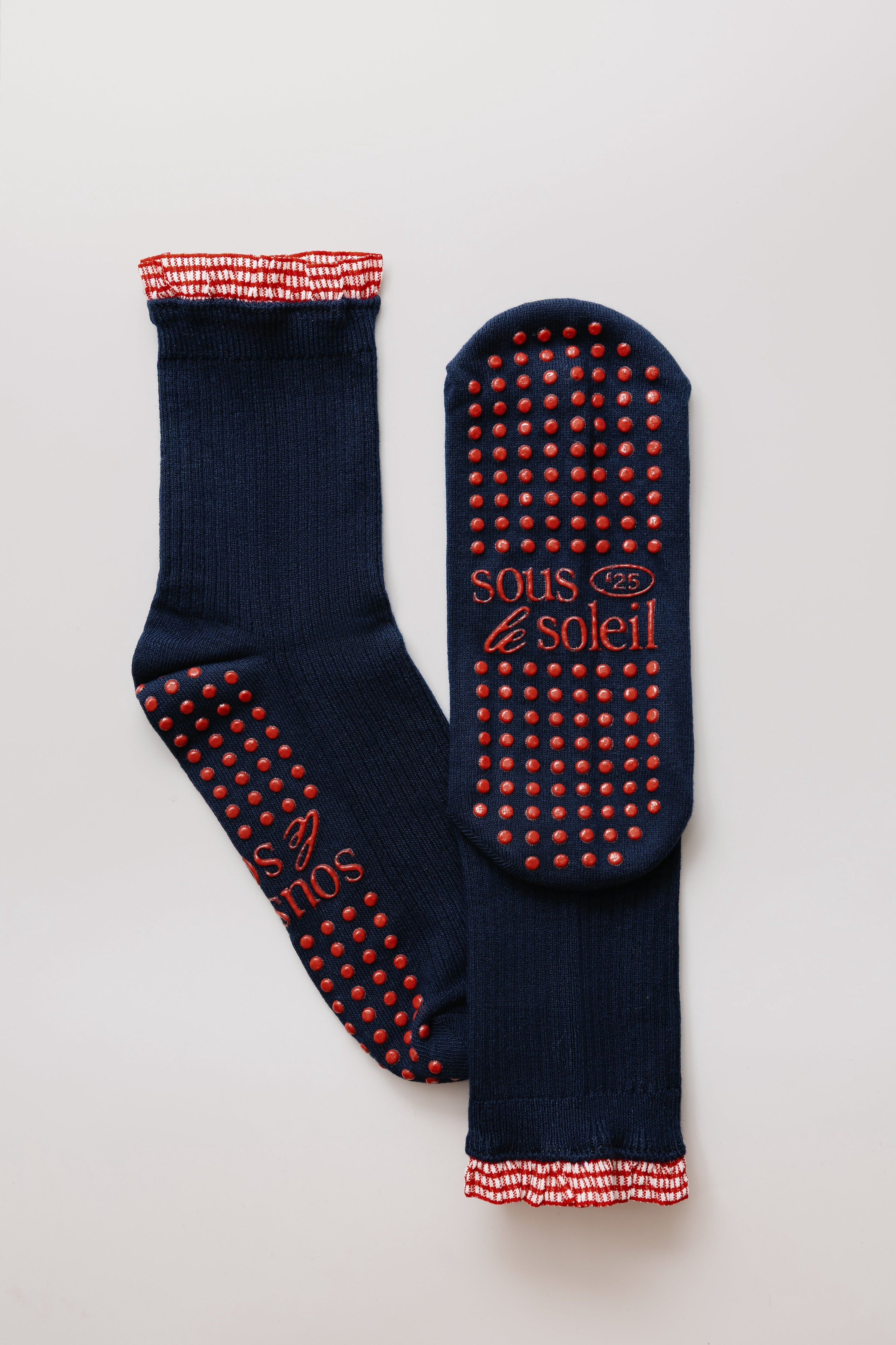 Navy Gingham Frill Grip Sock