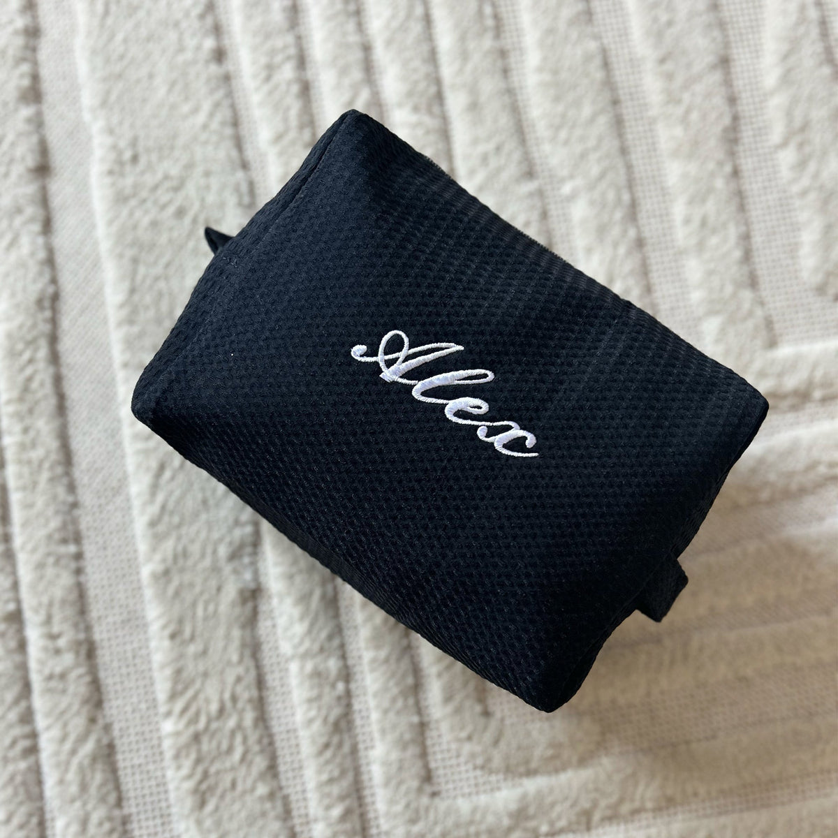 Black Monogramed Waffle Make Up Bag