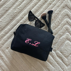 Black Monogramed Waffle Make Up Bag