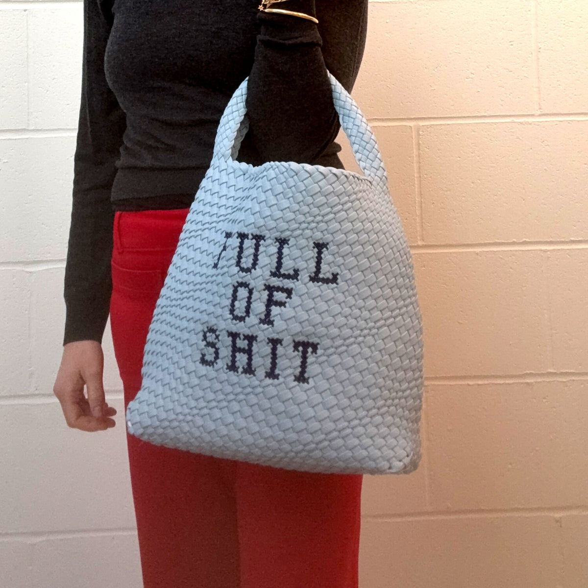 Blue Embroidered Bucket Bag