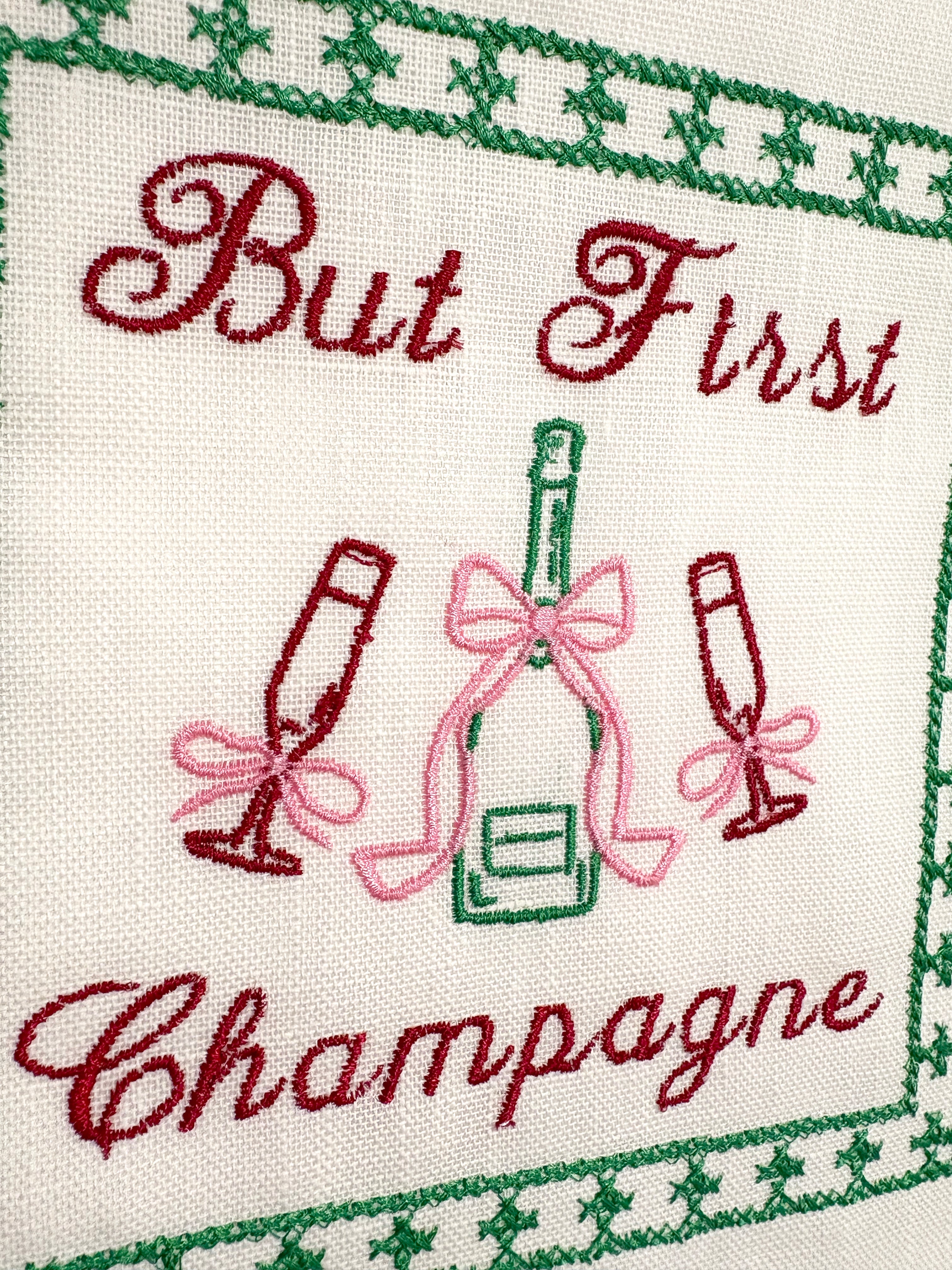 But First Champagne Embroidered Artwork
