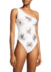 Callie One Shoulder Hand Embroidered Swimsuit - White