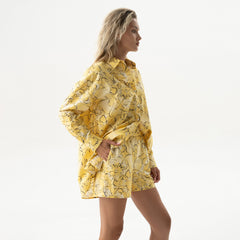 Silk Cotton Shirt Yellow Flowers