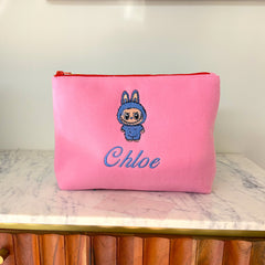 Pink Personalised Labubu Embroidered Pouch