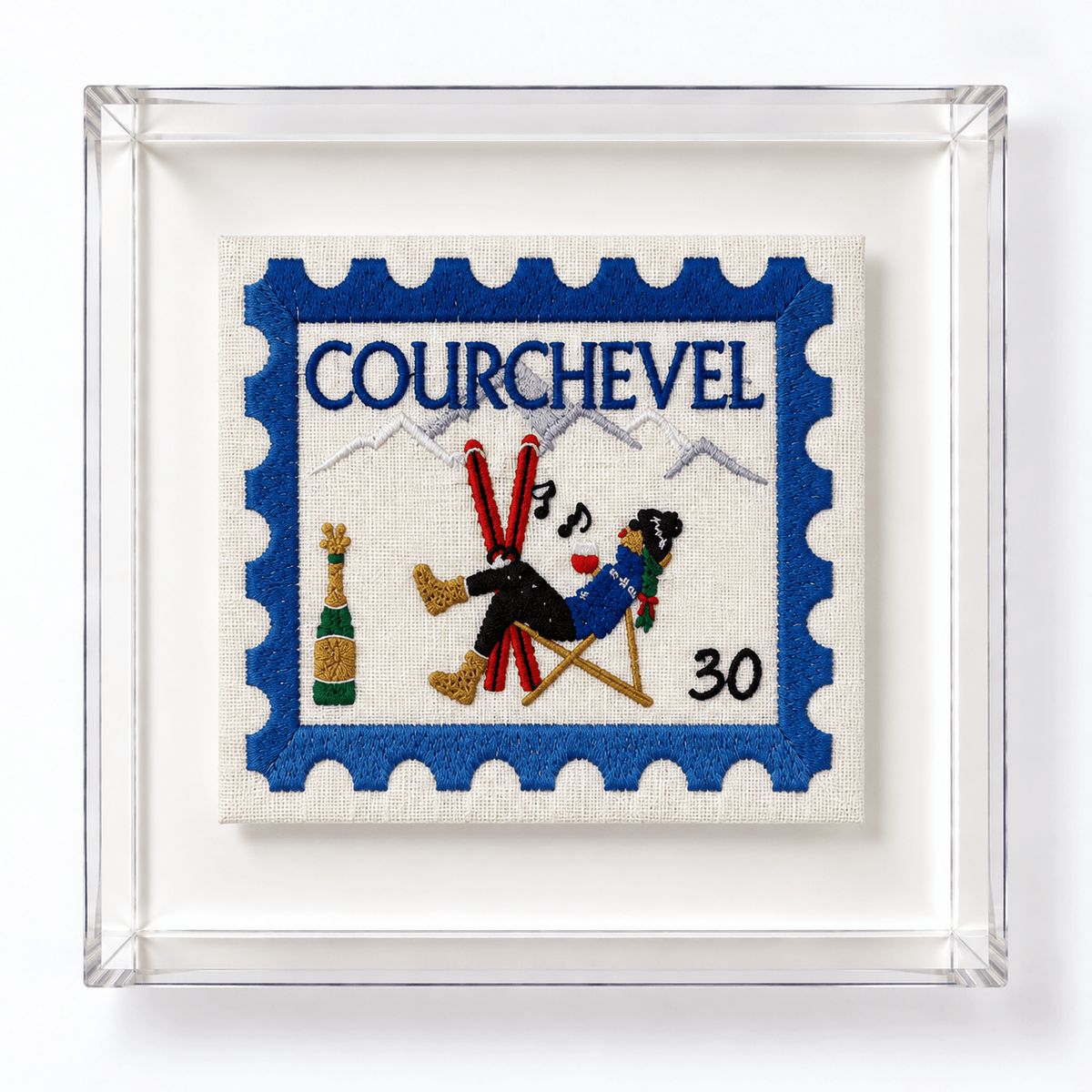 Courchevel Embroidered Postcard Artwork