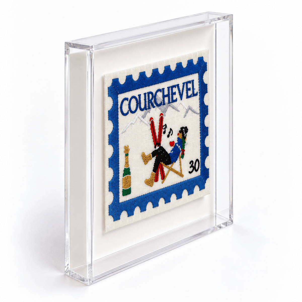 Courchevel Embroidered Postcard Artwork