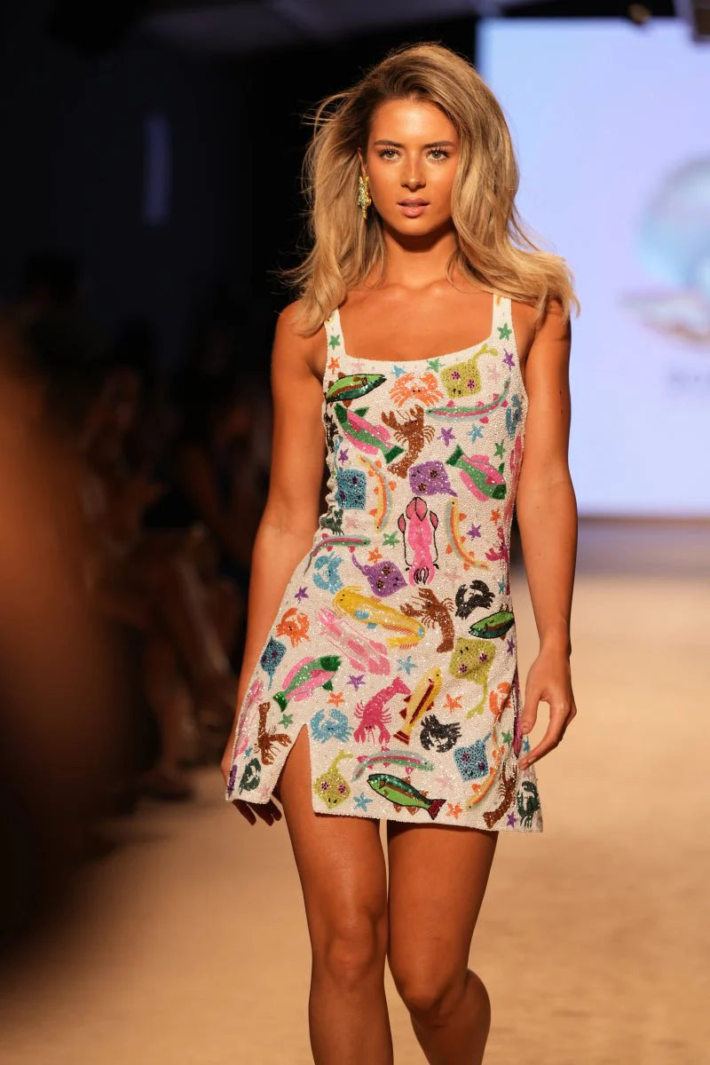 Arizona Beaded Mini Dress White in Stock