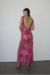 Bea Beaded Printed Chiffon Pink Dress