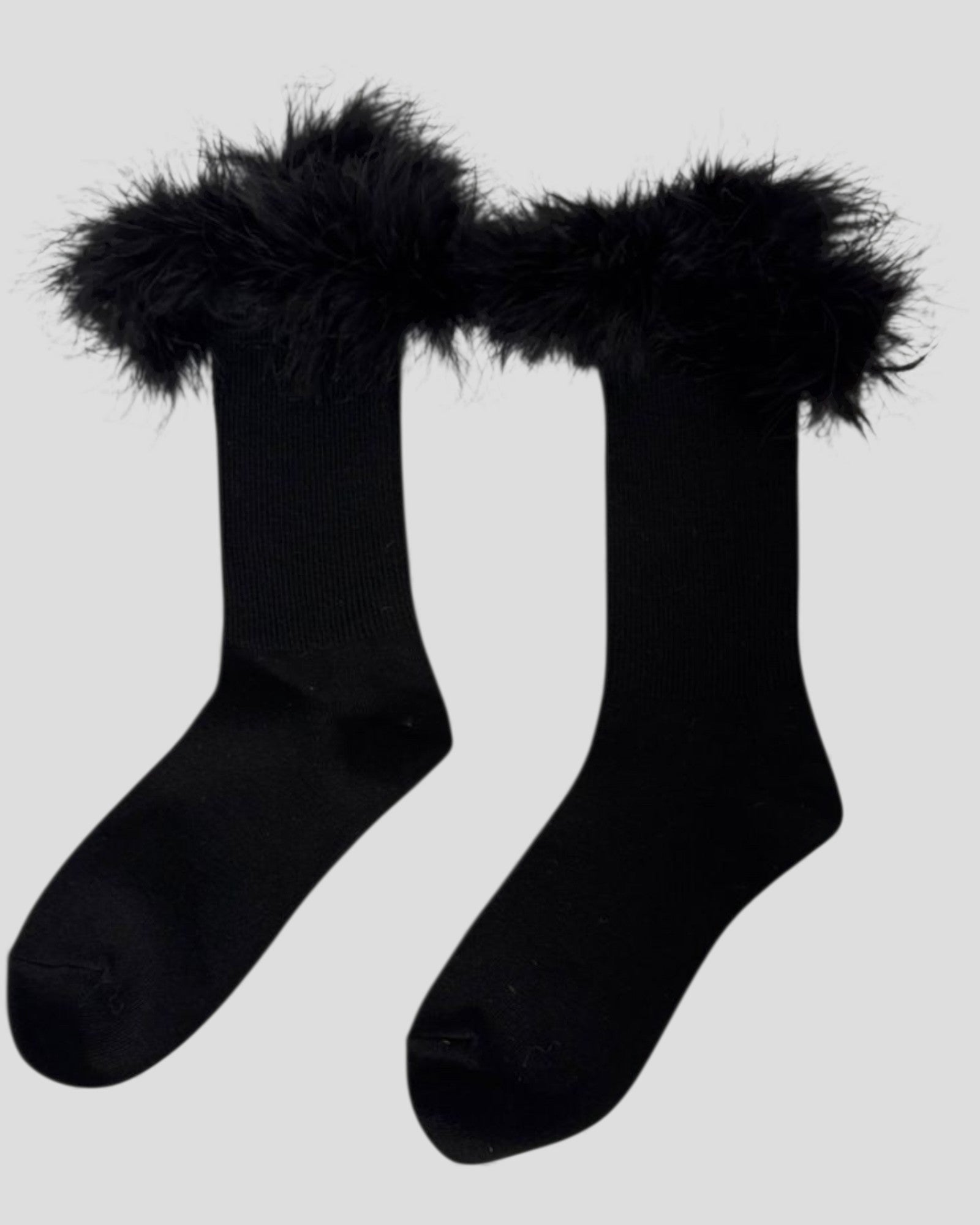 Frou-Frou Faux Fur Trim Combed Cotton Socks