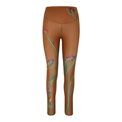 Floral Sport Leggings in Camel Brown